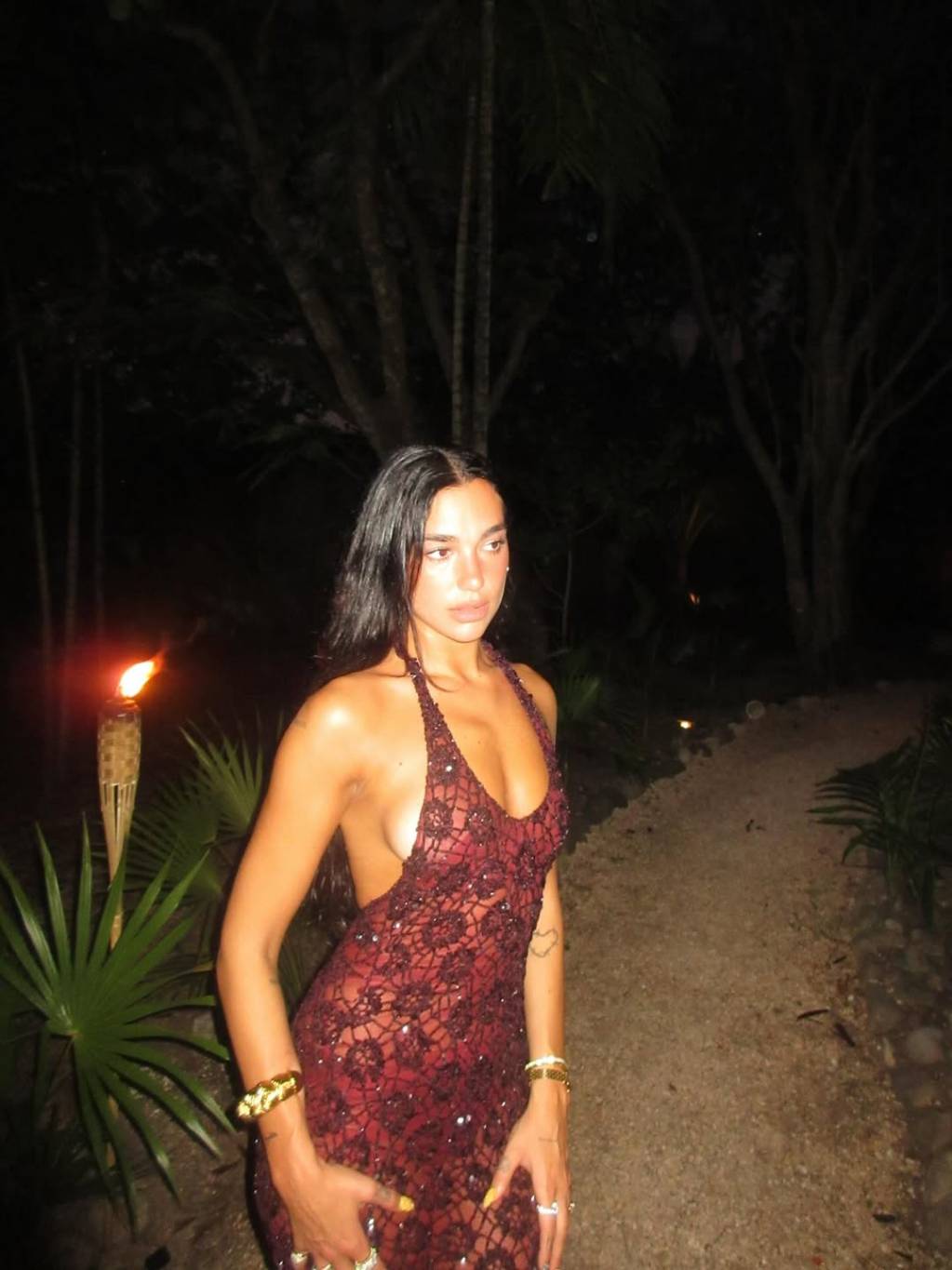 دوا ليبا تحتفل بعيدها الثلاثين بفستان دانتيل عنابي ورسالة مؤثرة لمعجبيها