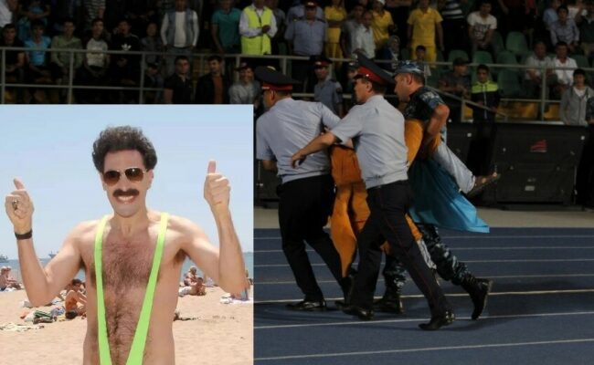 اعتقال ثلاثة بلجيكيين في كازاخستان بعد ارتدائهم زي 'بورات' خلال مباراة كرة قدم