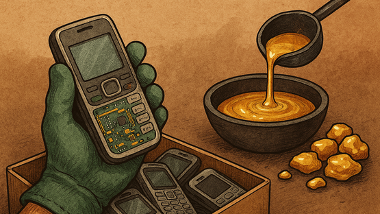 صورة بالذكاء الاصطناعي لاستخراج الذهب من الهواتف