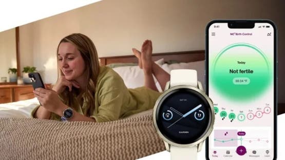 صورة لساعة Garmin وتطبيق Natural Cycles